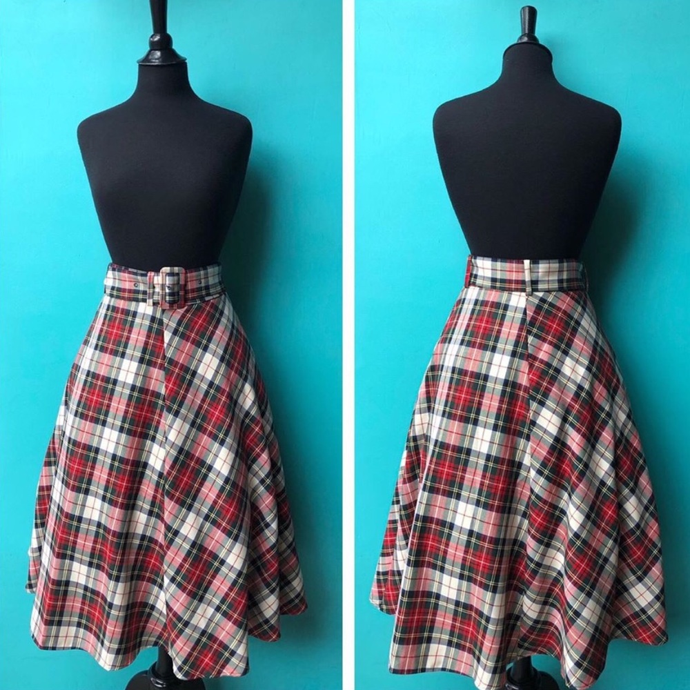 NWT very cute plaid midi skirt with belt!